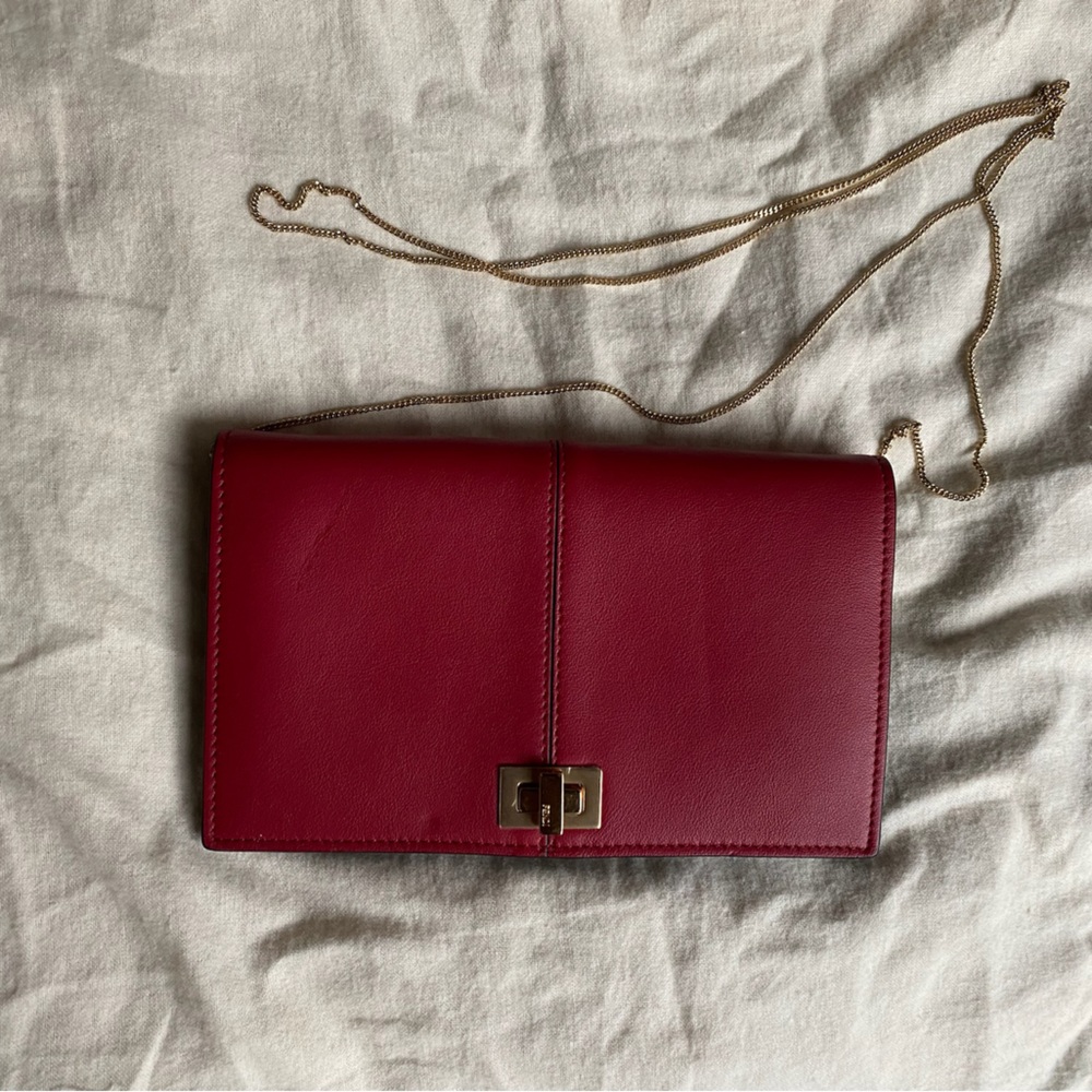 Fendi Red Leather wallet on chain. gold hardware box not included